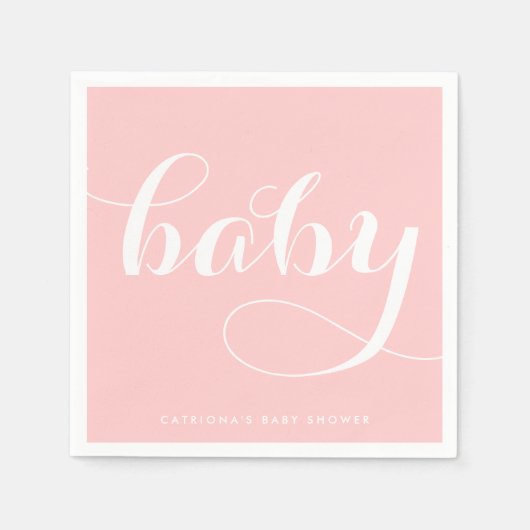 Serviette En Papier Bébé | Papier Baby shower Pink Script (Devant)