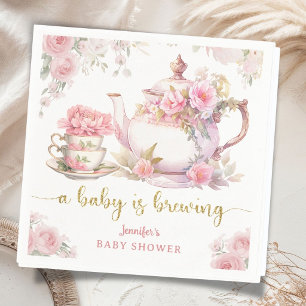 Serviette En Papier Bébé prépare du thé Baby Shower Rose Floral