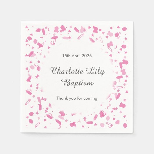 Serviette En Papier Bébé rose Confetti Baptême Christening (Devant)