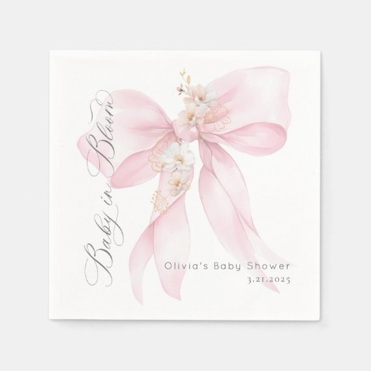 Serviette En Papier Bébé rose en Baby shower fleuri (Devant)