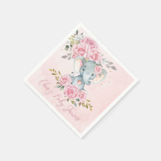 Serviette En Papier Bébé rose floral mignon Eléphants Twins Baby showe