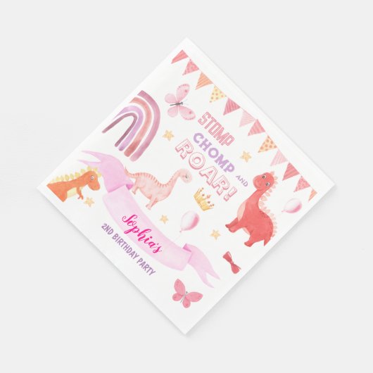 Serviette En Papier Bébé rose mignon Dinasaur Anniversaire de enfant P (Coin)