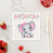 Serviette En Papier Bébé rose mignon éléphant et frontière Rose (En situation)
