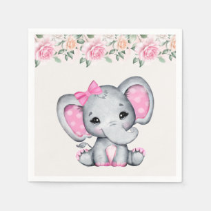 Serviette En Papier Bébé rose mignon éléphant et frontière Rose