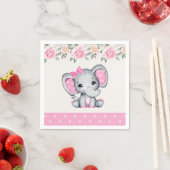 Serviette En Papier Bébé rose mignon éléphant et frontière Rose (En situation)