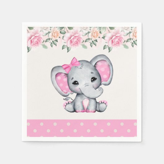 Serviette En Papier Bébé rose mignon éléphant et frontière Rose (Devant)