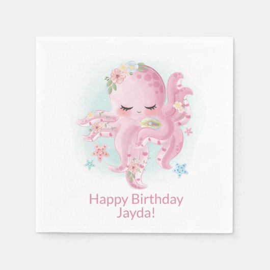 Serviette En Papier Bébé rose mignon pieuvre (Devant)