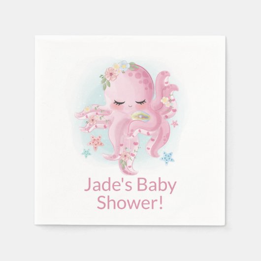 Serviette En Papier Bébé rose mignon pieuvre (Devant)