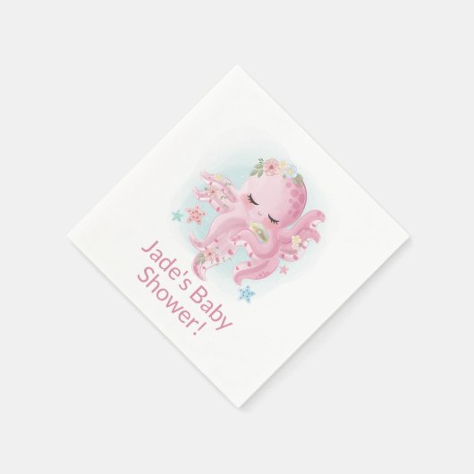 Serviette En Papier Bébé rose mignon pieuvre (Coin)