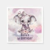 Serviette En Papier Bébé rose mignonne Eléphant Fille 1er anniversaire (Devant)