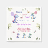 Serviette En Papier Bébé rose mignonne fille Dinosaur 1er anniversaire (Devant)