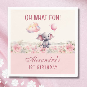 Serviette En Papier Bébé rose mignonne fille éléphant 1er anniversaire