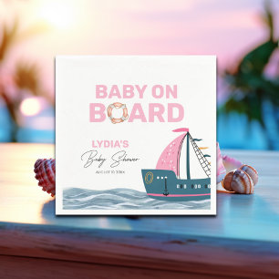 Serviette En Papier Bébé rose nautique sur le Baby shower de bord