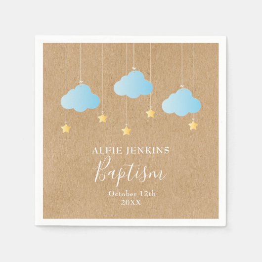 Serviette En Papier Bébé rustique Baptême Christening Twinkle Stars (Devant)