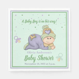 Serviette En Papier Bébé Snuggle - Baby shower vert & violet