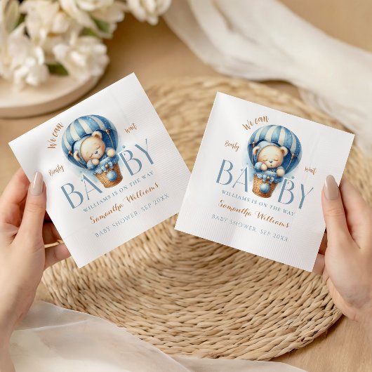 Serviette En Papier Bébé Teddy Blue Hot Air Balloon