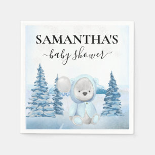 Serviette En Papier Bébé Teddy Ours Noël Hiver Bleu