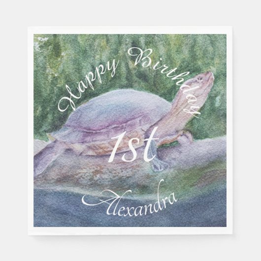Serviette En Papier Bébé Tortue Joyeux Jour (Devant)