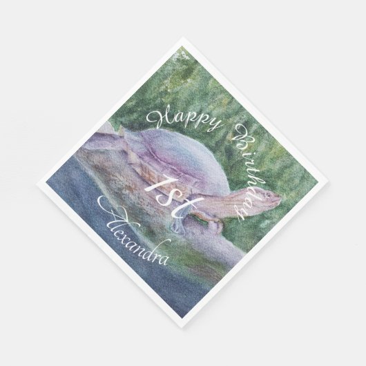 Serviette En Papier Bébé Tortue Joyeux Jour (Coin)