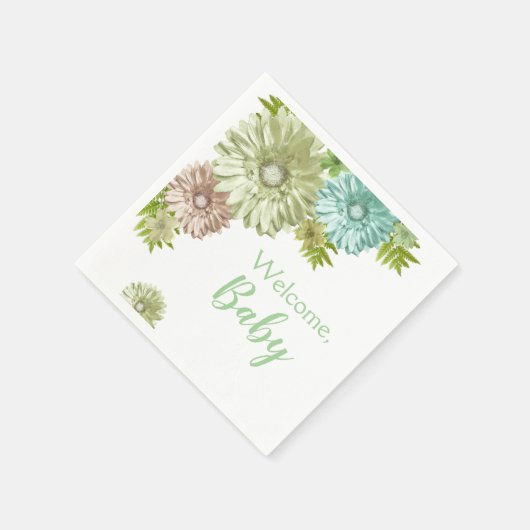 Serviette En Papier Bébé Vert En Fleur Brunch Douche (Coin)