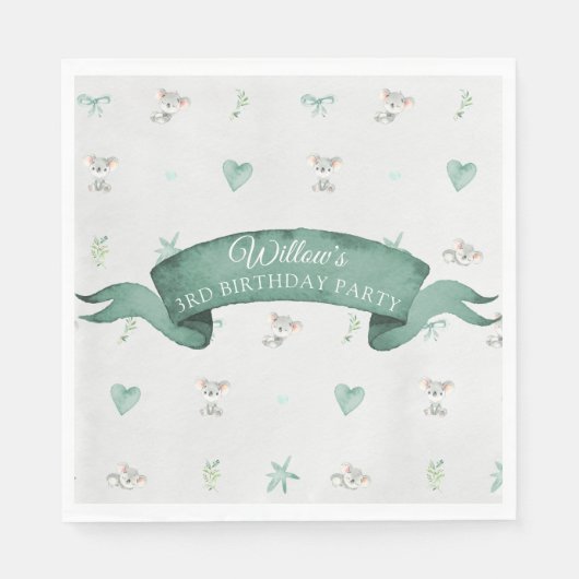 Serviette En Papier Bébé vert et gris Koala fête d'anniversaire (Devant)