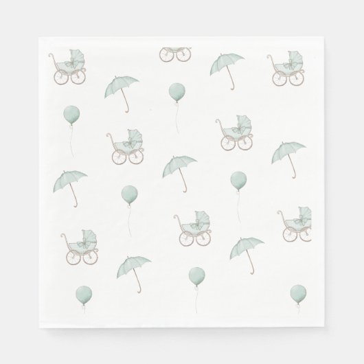 Serviette En Papier Bébé vert mignon Buggy Bébé Douche (Devant)