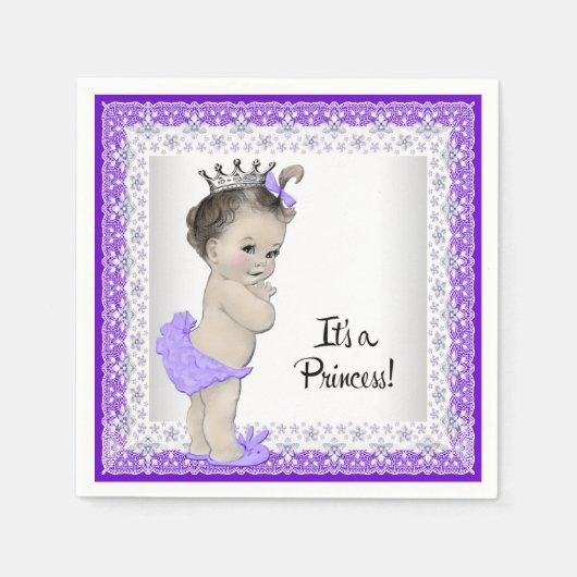Serviette En Papier Bébé violet et gris Douche fille (Devant)