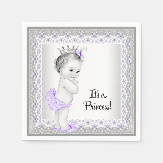 Serviette En Papier Bébé violet et gris Douche fille (Devant)