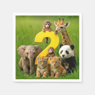 Serviette En Papier Bébés Animaux Africains Avec un Grand Numéro Deux