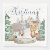 Serviette En Papier Bébés animaux dans une forêt d'hiver blanche (Devant)