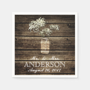Serviette En Papier Bébé's Breath Mason Jar Mariage en bois de grang