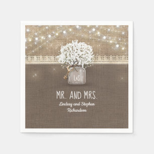Serviette En Papier Bébé's Breath Mason Jar Rustic Burlap Mariage