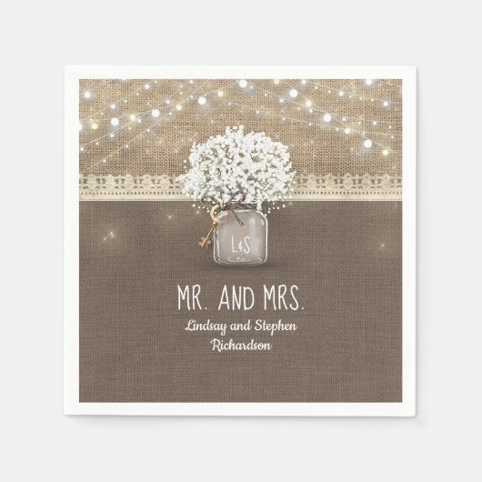 Serviette En Papier Bébé's Breath Mason Jar Rustic Burlap Mariage (Devant)