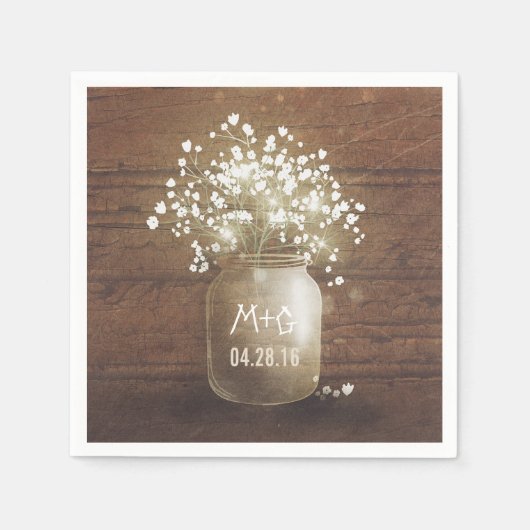 Serviette En Papier Bébé's Breath Mason Jar Rustic Mariage (Devant)