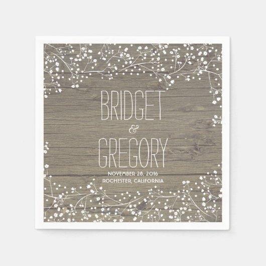 Serviette En Papier Bébé's Breath Rustic Grange Mariage en bois (Devant)