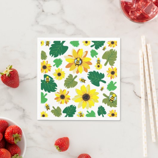 Serviette En Papier Bee de tournesol mignonne (En situation)