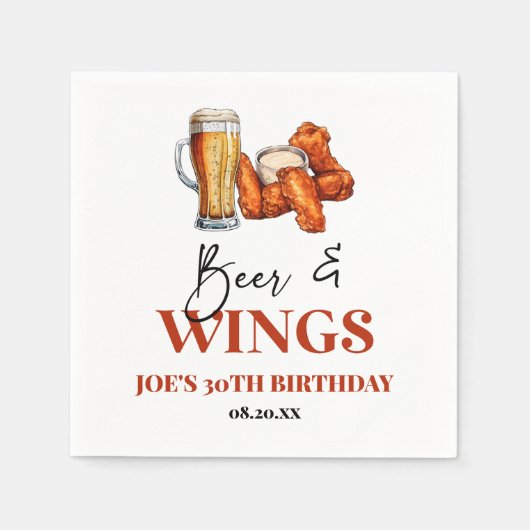 Serviette En Papier Beer and Wings Birthday Party (Devant)