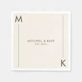 Serviette En Papier Beige Brown simple Mariage Monogramme (Devant)