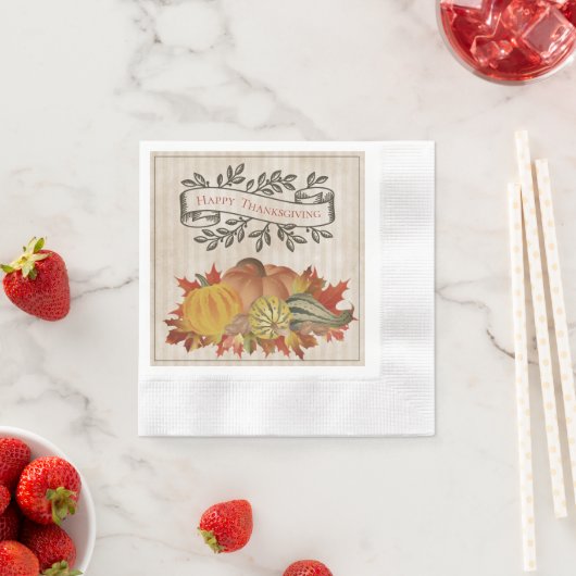 Serviette En Papier Beige Thanksgiving Citrouilles et Squash (En situation)