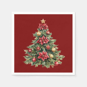 Serviette En Papier Bel arbre pin rouge Noël