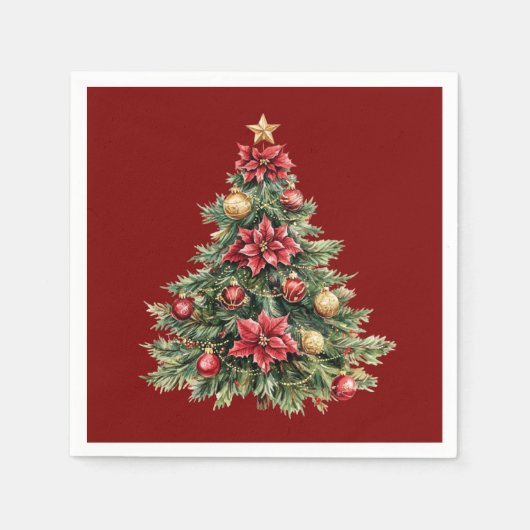 Serviette En Papier Bel arbre pin rouge Noël  (Devant)