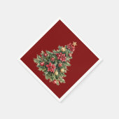 Serviette En Papier Bel arbre pin rouge Noël  (Coin)