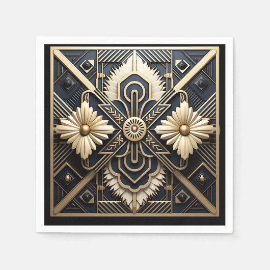 Serviette En Papier Bel Art Déco ivoire crème or noir   (Devant)