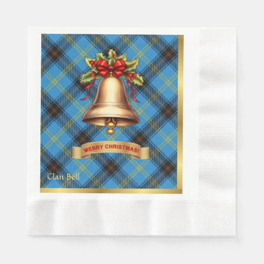 Serviette En Papier Bell personnalisé Tartan Noël (Devant)