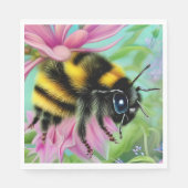 Serviette En Papier Belle abeille sur une fleur rose Gros plan (Devant)