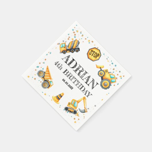 Serviette En Papier Belle aquarelle d'anniversaire Véhicules de constr (Coin)