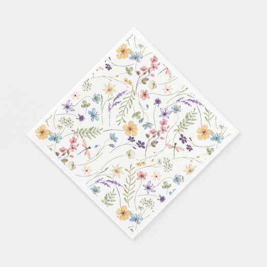Serviette En Papier Belle aquarelle Fleurs et papillons (Coin)