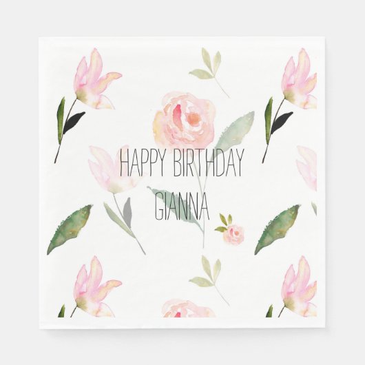 Serviette En Papier Belle aquarelle rose florale (Devant)