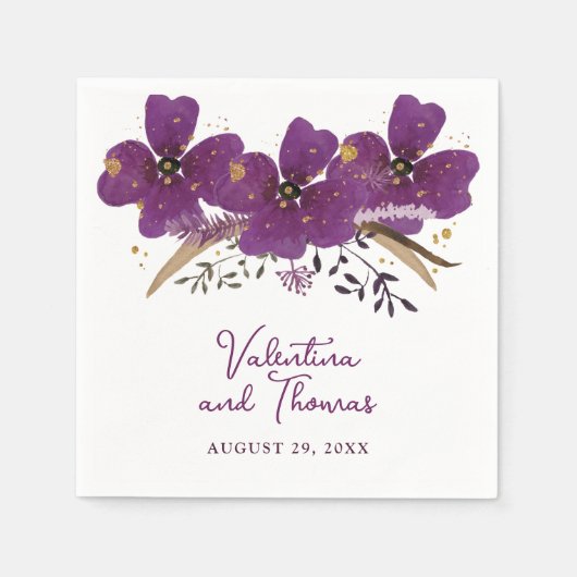 Serviette En Papier Belle Aquarelle Violet Fleurs Papier Napkin (Devant)