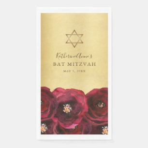 Serviette En Papier Belle Bat Mitzvah Fleurie Rouge Or